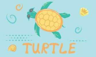 Funny turtle with glasses with a painted name vector