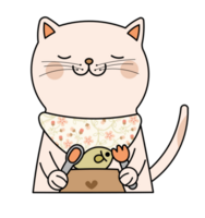 linda gato participación tenedor y cuchara con pescado png