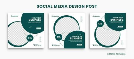 Set of Editable Social Media Design Post Template, With Rounded Rectangle Design Green and White Color. Suitable For Social Media Post, Ads, Promotion Product, Business, School, Health vector