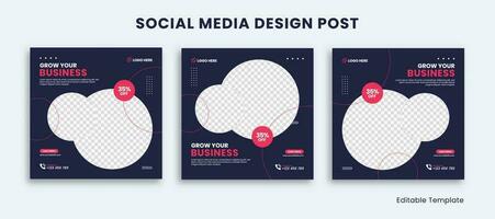 Set of Editable Social Media Post Design Template with Rounded shape and Navy pink color theme. Suitable for Poster, Sale Banner, Ads, Advertisement, Promotion, Business, Company, Corporate vector