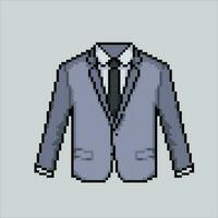 Mask pixel art suit. grey pixelated suit jacket coat design for logo, web, mobile app, badges and patches. Video game sprite. 8-bit. Isolated vector illustration.