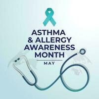 National Asthma and Allergy awareness month celebration design template. astma and allergic design elements with lungs ribbon and stethoscope vector illustration. flat design. medical design.