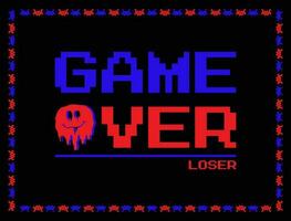 GAME OVER Text games loser player finish background template pixel mosaic style vector illustration editable