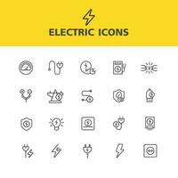 Electric icons simple set of line icons, electric power symbol, green renewable energy concept, futuristic technology with turquoise neon for website, mobile app. vector design.