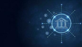 Banking and Finance concept. digital connect system. Financial and Banking technology with integrated circles, glowing line icons and on blue background. vector design.