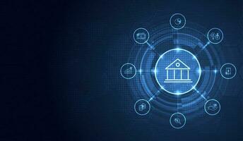 Banking and Finance concept. digital connect system. Financial and Banking technology with integrated circles, glowing line icons and on blue background. vector design.