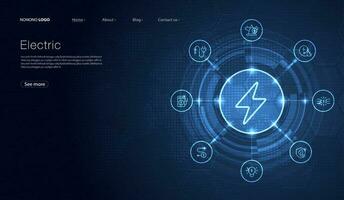 eléctrico poder símbolo, relámpago tornillo firmar con íconos brillante, verde renovable energía concepto, futurista tecnología con turquesa neón para sitio web, móvil aplicación vector diseño.