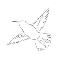 Continuous one line drawing of flying hummingbird. Vector illustration.