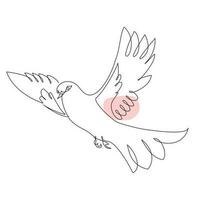 Continuous one simple single abstract line drawing of dove bird flying icon vector illustration concept