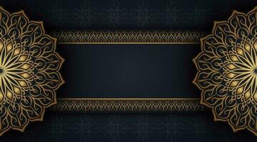 Black background with golden mandala ornament vector