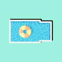 flat top view of swimming pool with floating swimming ring illustration vector