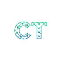 Abstract letter CT logo design with line dot connection for technology and digital business company. vector