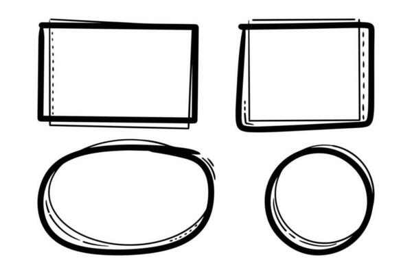 collection frames, hand drawn ink elements on white background