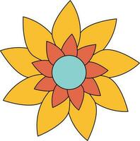 Yellow and Turquoise Retro Flower Element vector