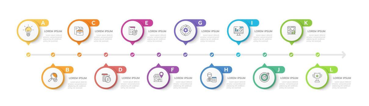 plantilla infográfica para negocios. Calendario de diagrama de línea de tiempo moderno de 12 meses con diagrama de Gantt, infografía de vector de presentación.
