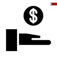 money in button in hand glyph icon vector