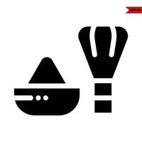 rice in bowl with spatulla glyph icon vector