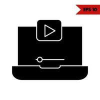 video with laptop glyph vector