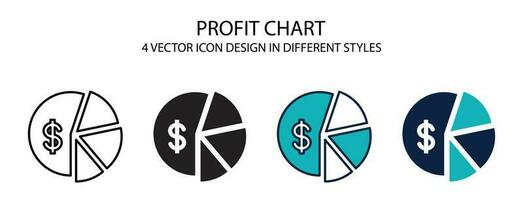 lucro gráfico icono en describir, Delgado línea, sólido, lleno y plano estilo. vector ilustración de dos de colores y negro lucro gráfico vector íconos diseños lata ser usado para móvil, ui, web