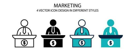 Marketing icon in outline, thin line, solid, filled and flat style. Vector illustration of two colored and black marketing vector icons designs can be used for mobile, ui, web