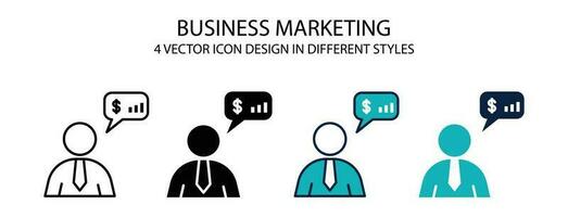 Business marketing icon in outline, thin line, solid, filled and flat style. Vector illustration of two colored and black business marketing vector icons designs can be used for mobile, ui, web