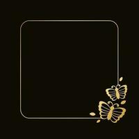 cuadrado oro marco con mariposas silueta vector ilustración. resumen dorado frontera para primavera verano elegante diseño elementos