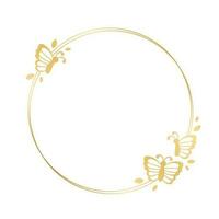 Round gold frame with butterflies silhouette vector illustration. Abstract golden border for spring summer elegant design elements