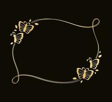 Gold frame with butterflies silhouette vector illustration. Abstract golden wedding invitation border for spring summer. Simple elegant design element.