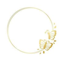 Round gold frame with butterflies silhouette vector illustration. Abstract golden border for spring summer elegant design elements