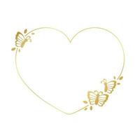 corazón oro mariposa marco vector ilustración. resumen dorado frontera modelo para primavera y verano. san valentin día romántico elegante diseño elemento.