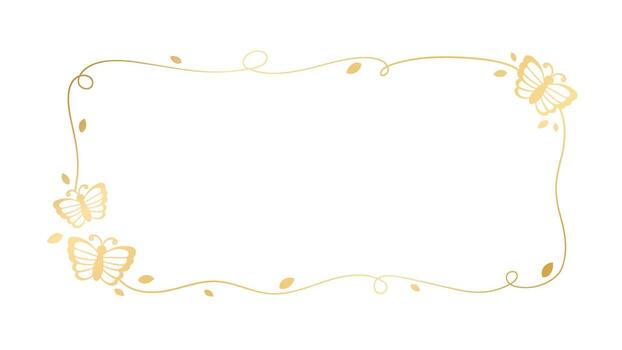oro rectángulo marco con mariposas silueta vector ilustración. resumen dorado frontera para primavera verano elegante diseño elementos
