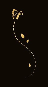 Golden Flying Butterfly with Dotted Line Route. Elegant gold butterflies with open wings trail. Vector design elements for spring and summer.