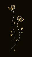 Golden Flying Butterfly with Dotted Line Route. Elegant gold butterflies with open wings trail. Vector design elements for spring and summer.