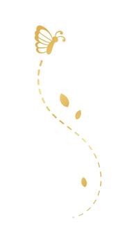 Golden Flying Butterfly with Dotted Line Route. Elegant gold butterflies with open wings trail. Vector design elements for spring and summer.