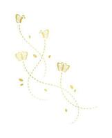 Golden Flying Butterfly with Dotted Line Route. Elegant gold butterflies with open wings trail. Vector design elements for spring and summer.