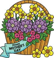 Mothers Day Basket of Flowers Cartoon Clipart vector