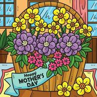 Mothers Day Basket of Flowers Colored Cartoon vector