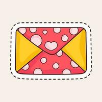 Sticker Style Red And Yellow Envelope On Light Pink Background. vector