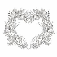 Hand Drawn Wreath or Floral Frame In Heart Shape. Illustration. vector