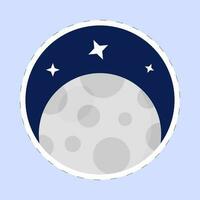 Isolated Moon Planet With Stars Blue Background In Sticker Style. vector