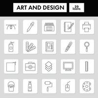 20 Art Of Design Icon Set In Stroke Style. vector