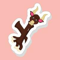Sticker Style Y Alphabet Cartoon Animal Yak On Pink Background. vector
