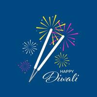 Happy Diwali Lettering With Sparkling Sticks On Blue Background. vector