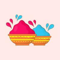 Red And Blue Gulal Mud Bowl On Pink Background. vector