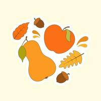 Autumn Fruits With Leaves Decorative Cosmic Latte Background. vector