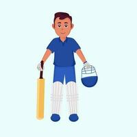 Portrait Of Batsman Standing On Pastel Blue Background. vector