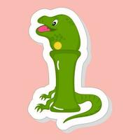 Sticker Style Green I Alphabet Animal Cartoon Iguana On Pink Background. vector