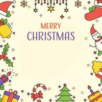 Merry Christmas Greeting Card Decorated With Festival Elements On White Background. vector