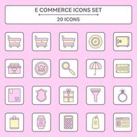 Purple And Yellow Color Set Of E-Commerce Icons In Square Background. vector