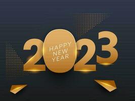 Golden 2023 Number With Triangle Elements On Slate Gray Background For Happy New Year Concept. vector